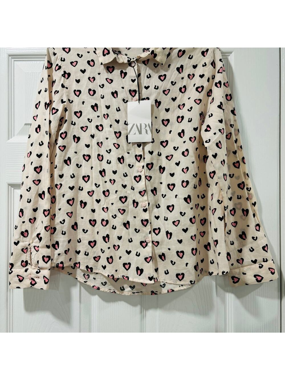 Zara Girls Pink Leopard Hearts Button Up Size 13/14 NWT